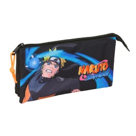 safta Naruto Pencil Case with Three Compartments for Kids, Ideal for School Age, Comfortable and Versatile, Quality and Durability, 22 x 3 x 12 cm, Black, M, Casual, black, M, casual