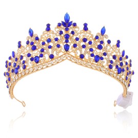Kilshye Light Up Crown Rhinestone Queen Tiara Prom Costume Hair Accessories for Women (Blue)