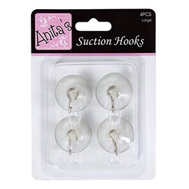 Anitas Suction Hooks, 1 1/8", Clear, Large, Pack Of 4, For Art, Craft, Bathroom, Hanging, Hooks, Coats, Towels, Kitchen, Shower, Holder