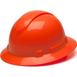 Pyramex Ridgeline Full Brim Hard Hat, 4-Point Ratchet Suspension, Hi-Vis Orange