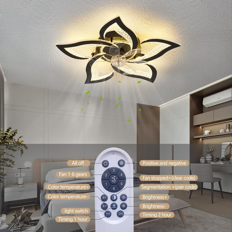 haodengshi 27" Black Geometric Ceiling Fan Lights with Remote, 6