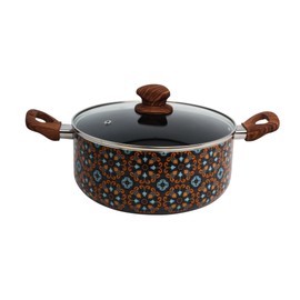 IMUSA 4.8qt Talavera Aluminum Black Ceramic Dutch Oven with Glass Lid & Wood Look Handles