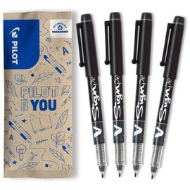 PILOT V-Sign Pen Fibre-Tip Pen (Black), Pack of 4