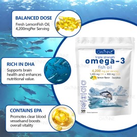 Gwynne Super Omega 3 Premium Limn Aceite De Pescado 4200mg 120 Cpsuls,epa,dha Y Omega 3 Supplement,salud Del Corazn,salud Cerebral, Reduccin Del...   
