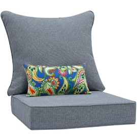 Outdoor Seat Cushion Set 24 x 24 Inch,Olefin Fabric Deep Seat Patio Cushions,Patio Furniture Cushions with Removable Cover,Rain-Proof and Fade Resistant Deep Seat Bottom & Back Cushion with Pillow