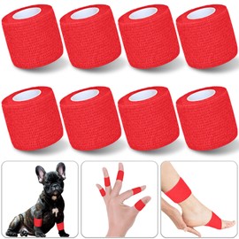 Chewarelly 8 Pack 2 in x 5 Yards Cohesive Wrap Self Adhesive Bandage Wrap Elastic Self Adherent Wrap Self Stick Vet Tape for Athletic, Wrist, Ankle, Knees, Pets (Red)