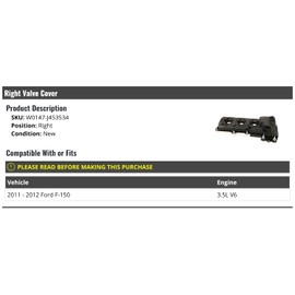 Marketplace Auto Parts Right Passenger Side Engine Valve Cover - Compatible with 2011-2012 Ford F-150 3.5L V6