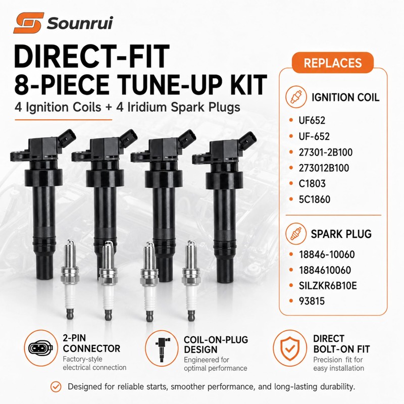 Set of 4 Ignition Coils and 4 Iridium Spark Plugs