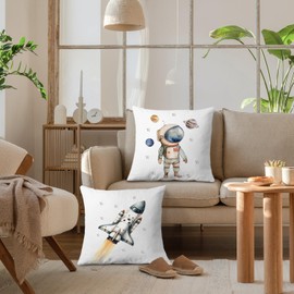 ignytiger Space Pillow Covers 18x18 Set of 2 - Space Decor for Boys Room, Space Room Bedroom Decor, Space Nursery Decor, Kids Space Room Decor, Astronaut Spaceship Decorative Pillow Covers