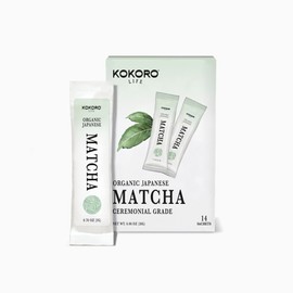 Matcha Ceremonial Orgánico en Sticks  KOKORO LIFE  14 Sobres Individuales, Té Verde en Polvo Japonés 100 Puro, Fácil de Preparar, Ideal para Latte,...
