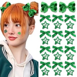 Lazos para el cabello de Mardi Gras, lazo verde para niñas, pinzas de estrella de grogrén, lazo de cinta lindo, mini horquillas de estrella, pinzas kawaii, accesorios para el cabello de Mardi G