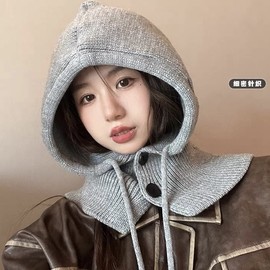 Women's Winter Knit Hooded Scarf Neck Warmer Balaclava with Earflaps LF2961 (One Size) Beige 3ea