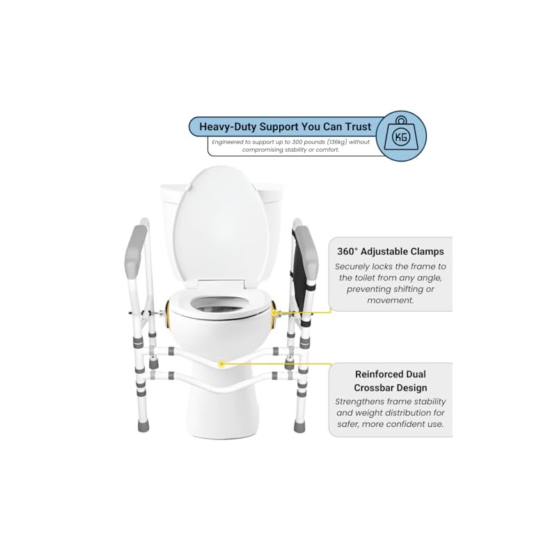 Eazy Foldable Toilet Safety Rail with Adjustable Height and Width,
