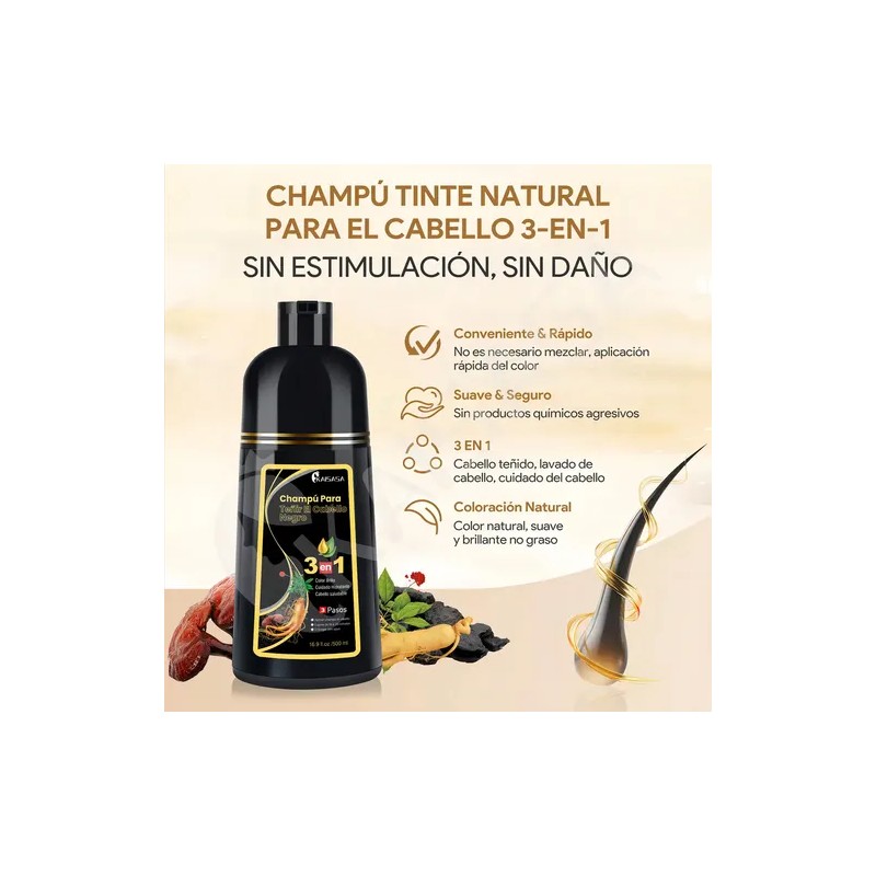 Kaisasa Shampoo Con Tinte Cubre Canas Natural Jengibre 500ml-Negro