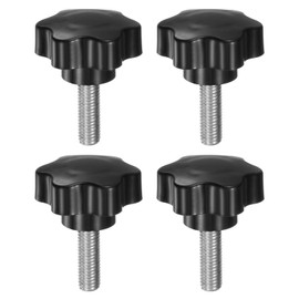 HARFINGTON 4pcs Star Knobs M10 x 30mm 304 Stainless Steel Threaded Stud 46mm Plastic 6-Star Head Hand Tightening Thumb Screw Clamping Jig Knob Handle, Black