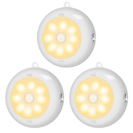 BLS 3.3” Motion Sensor Light Indoor AA Battery Powered, Under Cabinet Lighting Battery Operated, Magnetic Stick on LED Puck Nights Lights for Kitchen, Wall, Stair, Dimmable, 3000K Warm White (3 Pack)