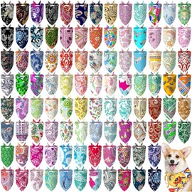 Huhumy 100 Pcs Dog Bandanas Bulk Pet Bibs Colorful Triangle Scarf Pet Bandanas for Medium Large Dogs Spring Summer Birthday Costume Decoration (Paisley)