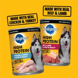 PEDIGREE High Protein Adult Canned Wet Dog Food Variety Pack, Chicken & Turkey Flavor in Gravy and Beef & Lamb Flavor in Gravy,13.2 Oz Cans (Pack of 12)