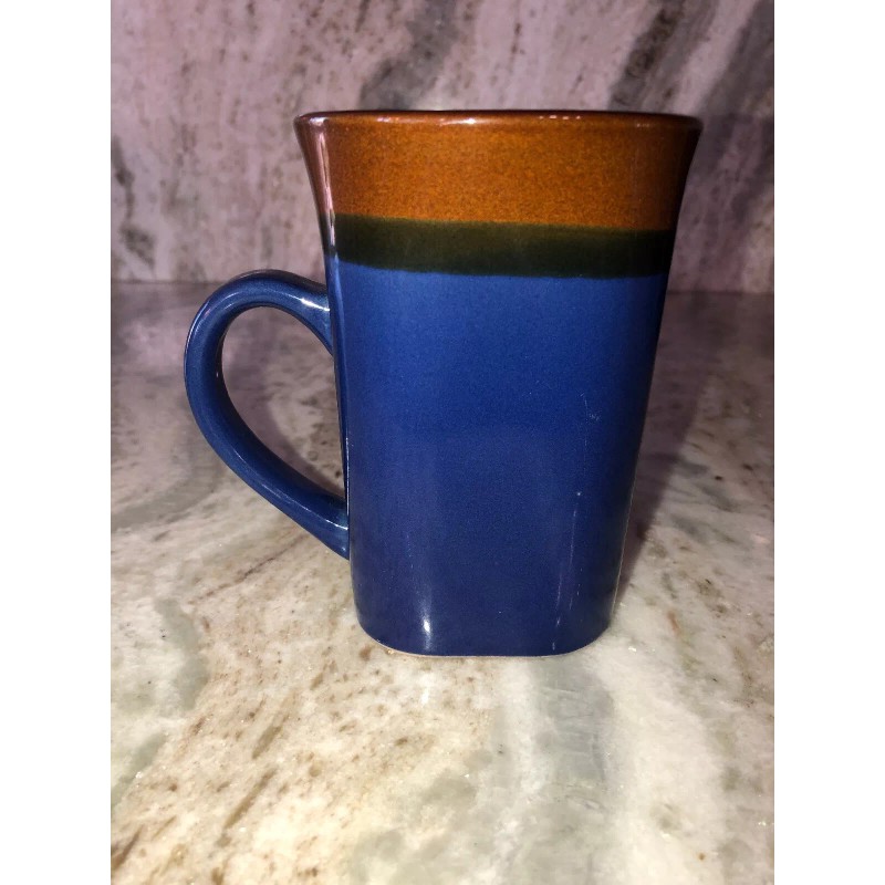 Royal Norfolk Blue/Brown Stoneware Coffee Mugs Dinnerware Cups-Set Of 4-SHIP24H