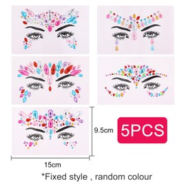 YPYMOD Pack of 5 Glitter Stones Face Festival, Rhinestone Face Jewels Crystals Rhinestones Face Temporary Tattoos, Rhinestones for Carnival Make-Up Party Make Up (A)
