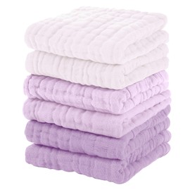 Unnivoll Muslin Burp Cloths Baby 12''X12'',Baby Washcloths 6 Pack, 100% Cotton Baby Wash Cloths Absorbent And Soft For Newborn Infants Kids Boys Girls Gradient Purple