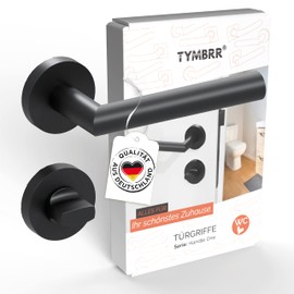 TYMBRR Türgriff Schwarz matt, Handle One WC-Schloss, ideal für Bad und Gäste-WC, unsichtbare und einfache Montage, Rosette mit flacher Optik, für Türstärke 38–50 mm, Vierkant 8 mm, Komplettset
