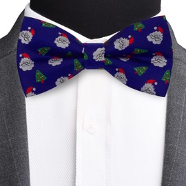 Branduce Conjunto de pajarita de Navidad para hombre, diseño de fiesta con temática de festival y bolsillo cuadrado, Azul oscuro/Papá Noel/árbol de Navidad, general