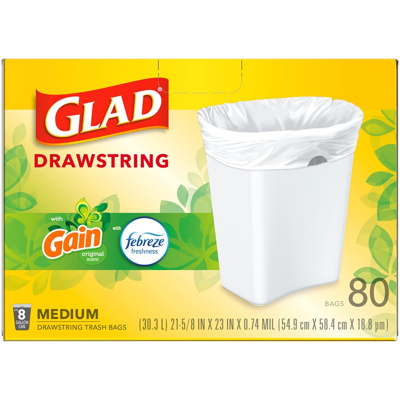 Glad Medium Trash Bags, 8 Gallon, Gain Original with Febreze