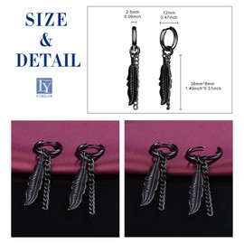 Yumilok Hoop Earrings Stainless Steel Men's Feather Earrings Women's Chain Drop Dangle Earrings Ear Cartilage Huggie Folding Hoop Earrings, Stainless Steel