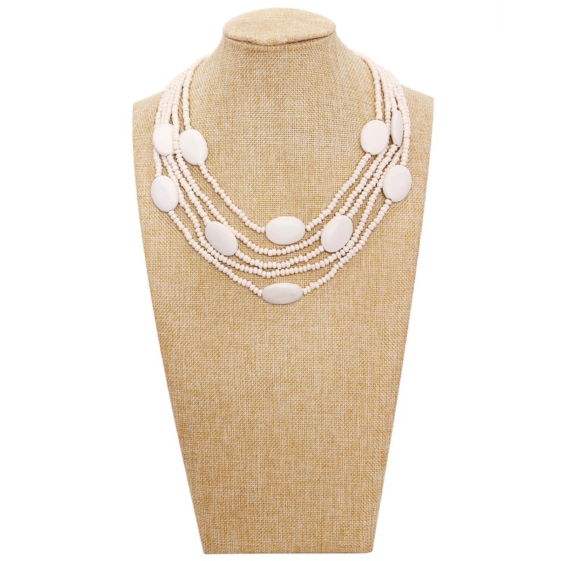 Multi Colour 5 Layers Wooden Beads Strand Statement Necklace for