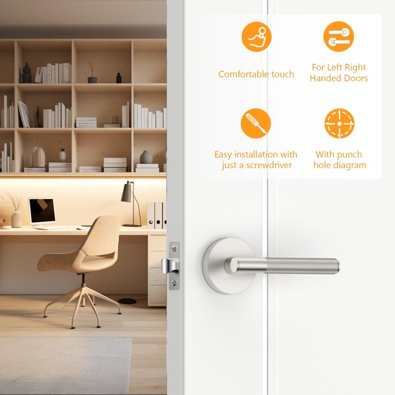 Amerdeco 1 Pack Brushed Satin Nickel Passage Knurled Door Handles,