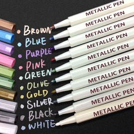 Metallic Marker Pens Scrapbook Pens for Black Paper - APOGO Metallic Pens for Scrapbooking, Gold Pens Metallic Scrapbook Accessories for Card Making, DIY Photo Album, Glass, Metal, Wood, Art Supplies