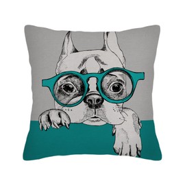 Husandy Throw Pillow Covers Dog with Portrait of French Bulldog in Glasses Pet Pillow Case 18x18 Inch Cushion Cover for Home Party Decor HUS-AN-DY031