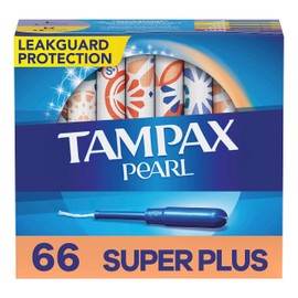 Tampax Pearl Tampons, with LeakGuard Braid, Super Plus Absorbency, Unscented, 66 Count