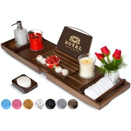 ROYAL CRAFT WOOD Luxury Bamboo Bathtub Caddy Tray, Free Soap Holder (Brown)