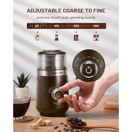 SHARDOR Electric Super Silent Blade Coffee Grinder, Timed Grind Control Rotary Knob, Adjustable Coarse to Fine for Coffee Beans, Spices & Herbs, with 1 Removable Stainless Steel Bowl, Brown