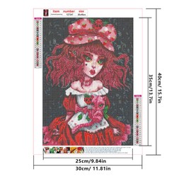 DCIDBEI 30 x 40/30 cm 5D Round Diamond Painting Girl Strawberry, 4 Pack Embroidery Diamond Fruit Puzzle Diamond Adults, Mosaic Romantic Art, Wall Decoration, Children's Bedroom, Restaurant with