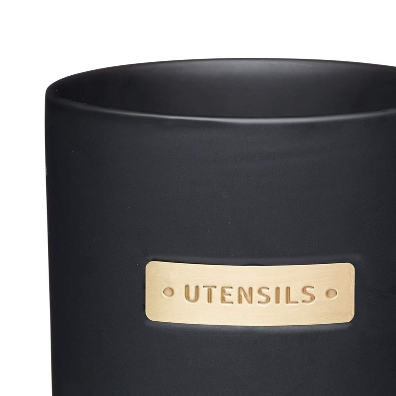 MasterClass Stoneware and Brass-Effect Kitchen Utensil Holder, Black