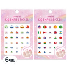 Tomini Kids Nail Stickers 2-piece set, T011 + T012, 6 sets / 투미니 키즈 네일 스티커 2종 세트, T011 + T012, 6세트