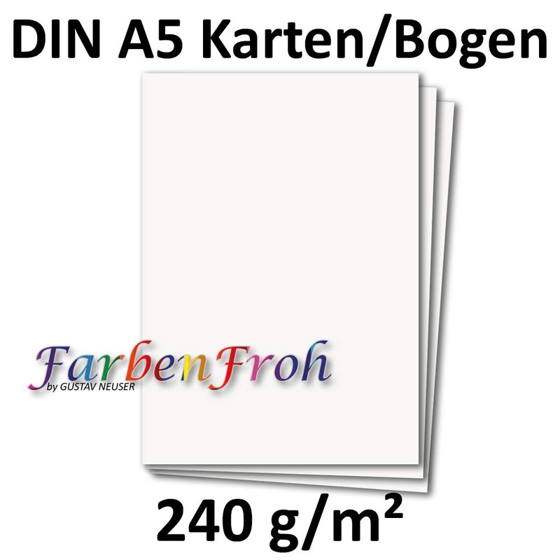 50 DIN A5 Paper Sheets, Plano Sheet, Bright White, 240