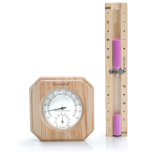 SULENO Anna Sauna Set of 2 Sauna Accessories | Climate Meter Hourglass Sauna Thermometer Sauna Hygrometer Climate Station