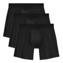 Tommy John Men's Second Skin Relaxed Fit Boxers - 3 Pack - No Ride-Up Comfortable Breathable Underwear for Men (Black, Large)