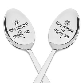 Couple Gifts for Boyfriend Girlfriend Couple Spoons Gifts for Husband Wife Anniversary Valentines Day Gifts for Girls Boys His and Hers Gifts for Couples Birthday Gift for Couple Good Morning Spoon