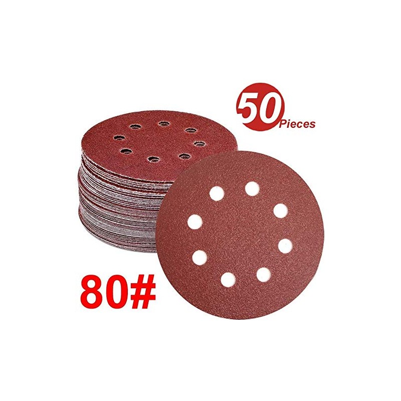 WINGONEER 50PCS Sanding Disc Pads, 5 Holes 8 Holes 120