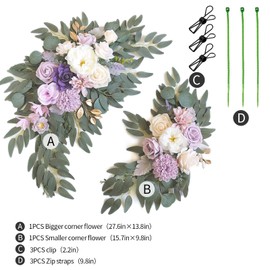 Piklado Faux Flower Swag Set of 2 for Wedding Welcome Signs Floral Decorations and Wedding Reception Ceremony Signs (Purple)