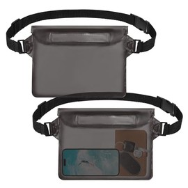 jealkip 2-Pack Waterproof Pouch with Adjustable Waist Strap, Waterproof Dry Bag, Keeps Cell Phones and Valuables Safe and Dry, Perfect for Kayaking, Beach, Camping and Swimming (Black+Black)