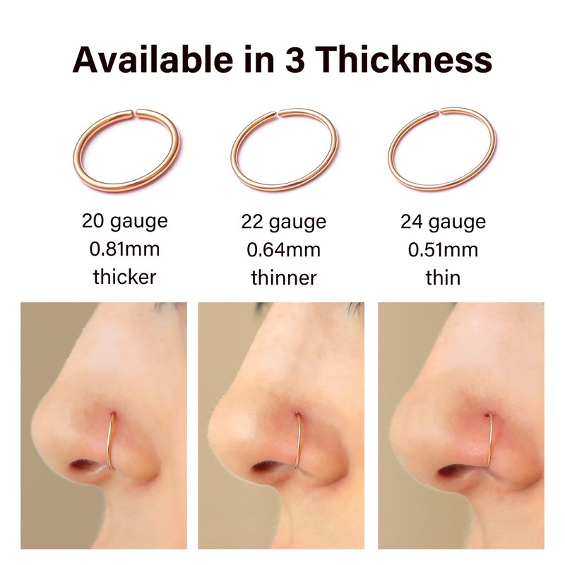 Thin Nose Rings Hoops for Women/Men,Tiny Small Gold Nose Rings