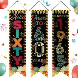 3 Pieces Vintage 60th Birthday Party Banners 60th Birthday Decorations for Men Women Vintage 1965 Porch Signs Cheers to 60th Hanging Backdrops Sixty Birthday Party Door Wall Decor Supplies