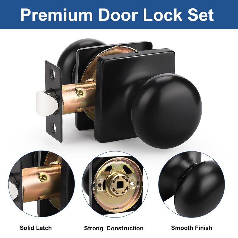 GOBEKOR 2 Pack Black Passage Door Knobs Interior Matte Black