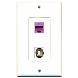 RiteAV 1 Port Cat6 Ethernet Purple 1 Port USB B-B Wall Plate Oversized Jumbo MIDI